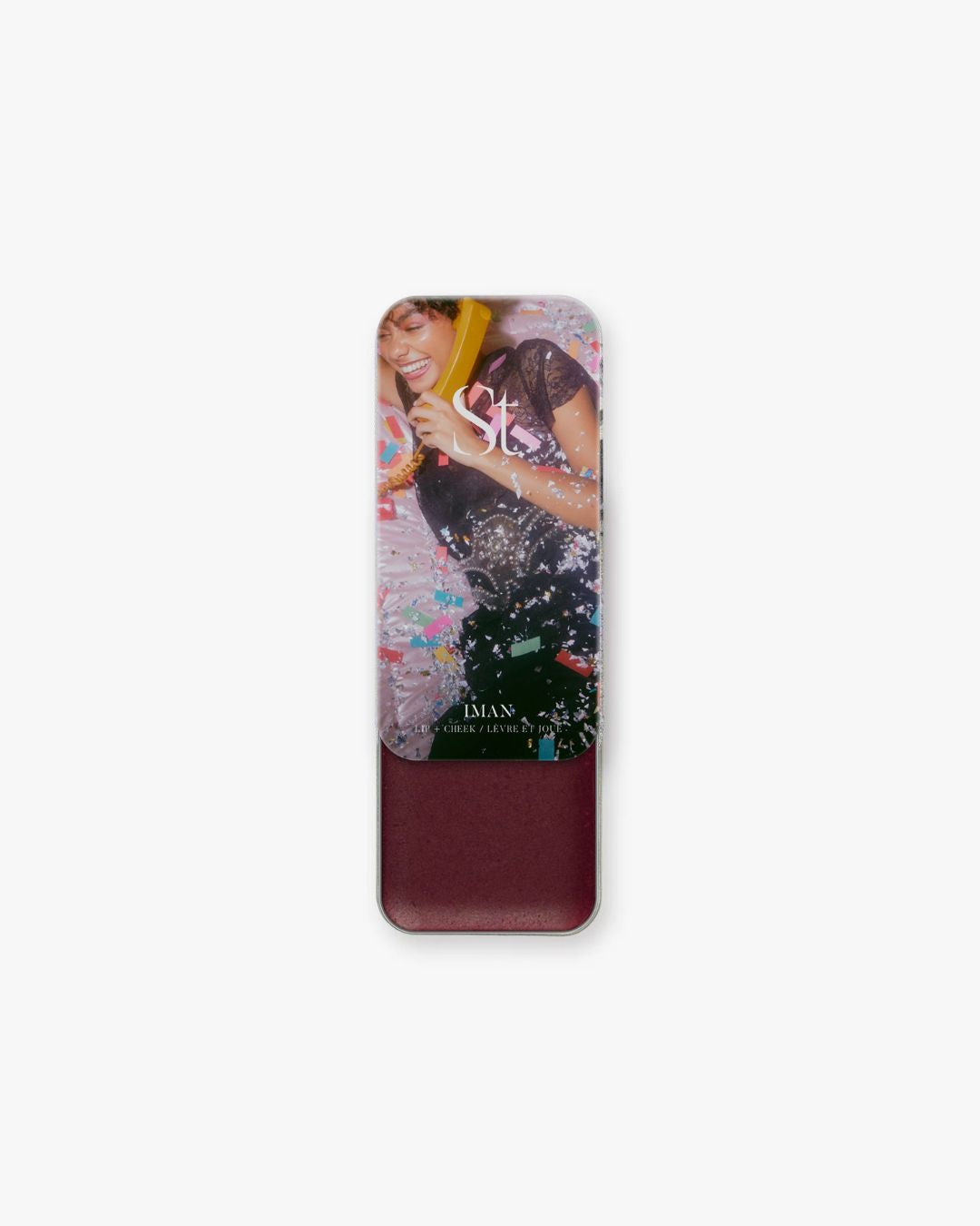 Seint Lip + Cheek in Iman — open tin of deep plum-wine cream blush for lips and cheeks