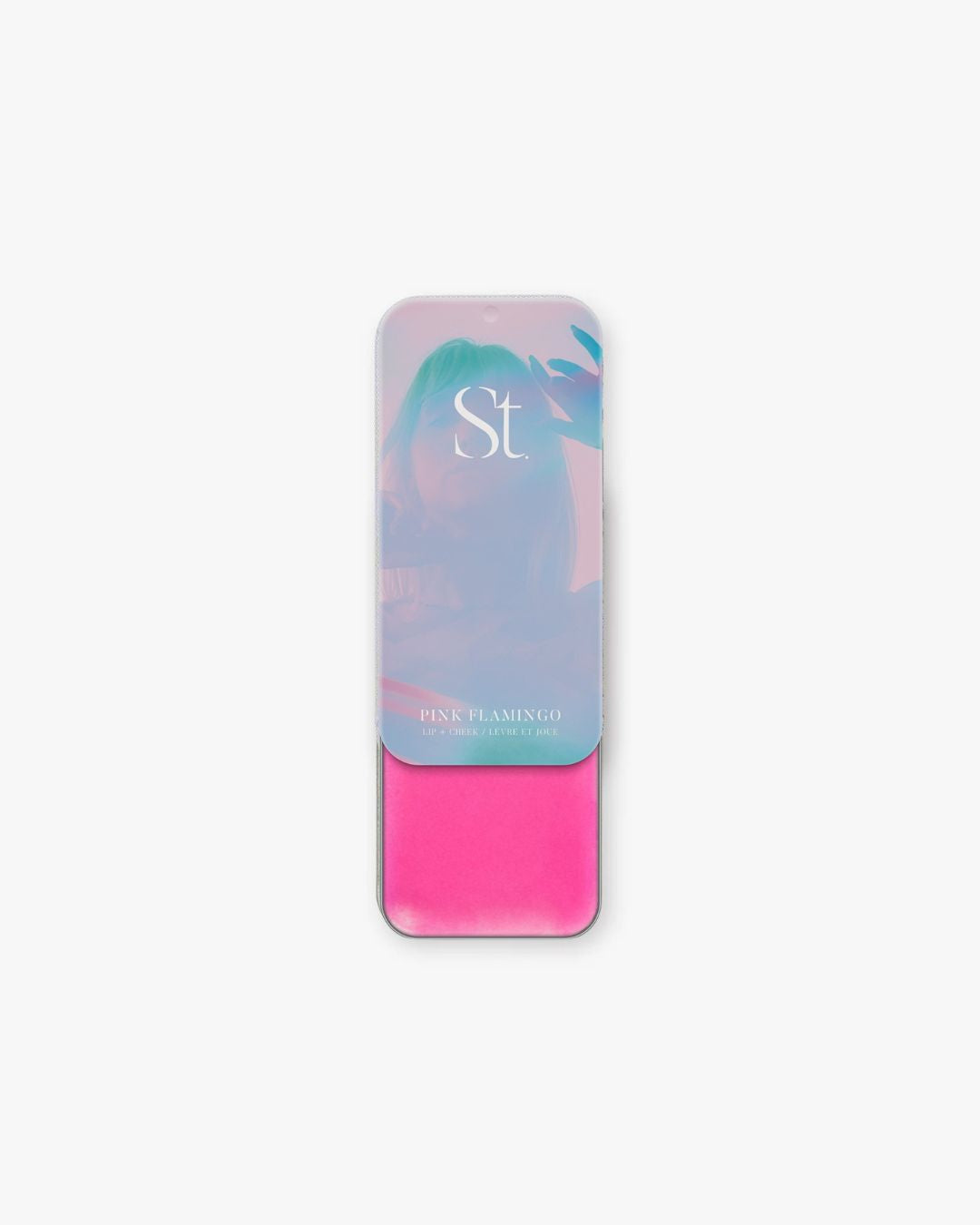Seint Lip + Cheek in Pink Flamingo — tin slid open to a vivid hot-pink cream for lips and cheeks