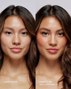 Seint Illuminator before and after: Gabbie bare-faced, then wearing radiant one-layer makeup