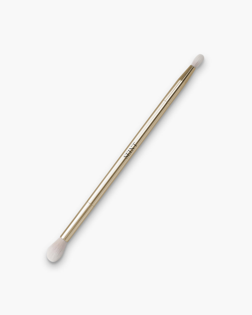 Seint Bright Brush in gold — double-ended metal handle with tapered white bristle tips in two sizes