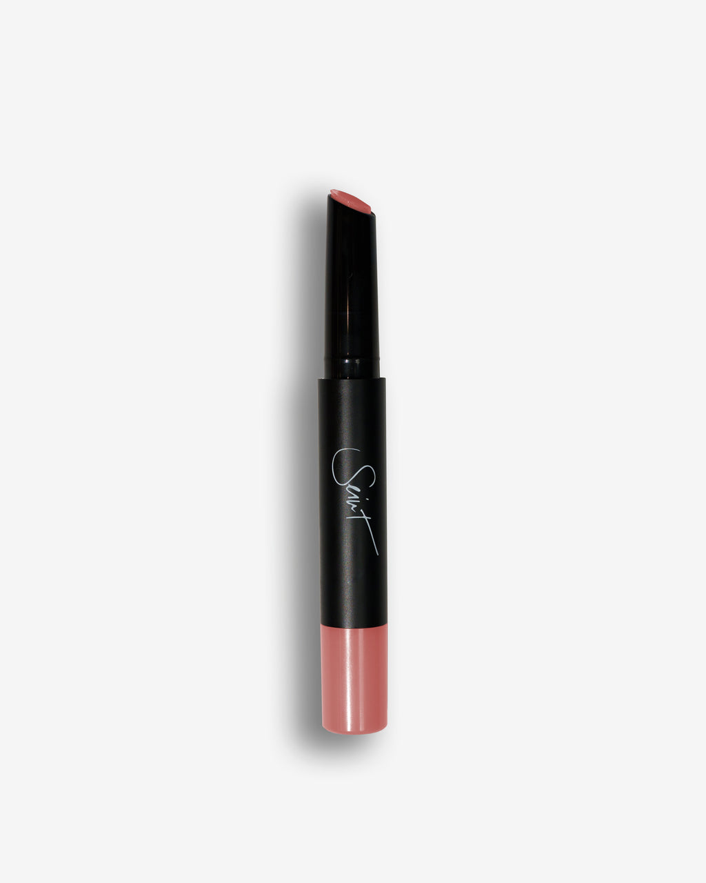Seint Lip Gelato in Cocomero, black stick with slanted tip and muted rosy-pink cream at the base