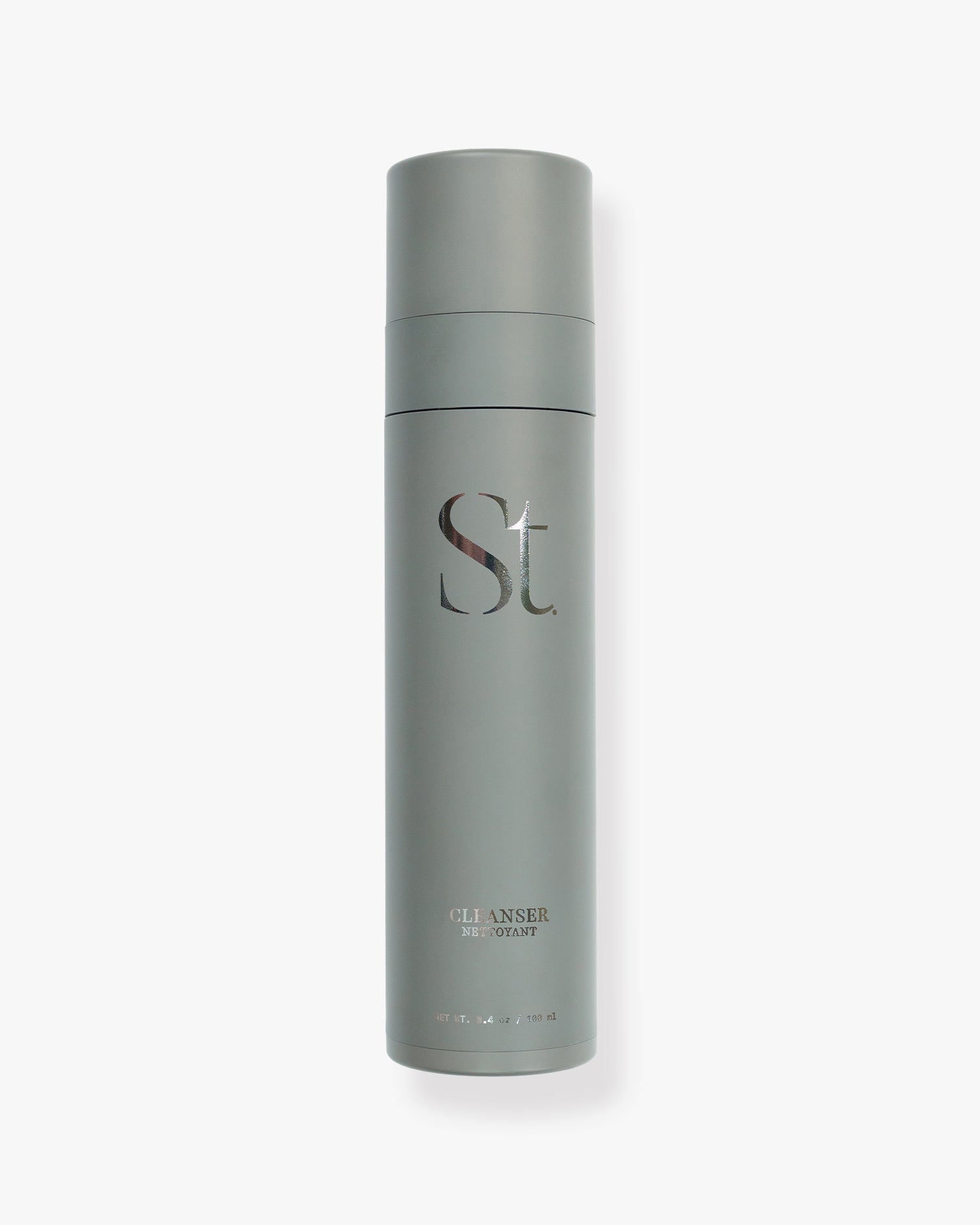 Seint Cleanser in a matte sage-gray cylindrical bottle with silver wordmark, 3.4 oz / 100 ml