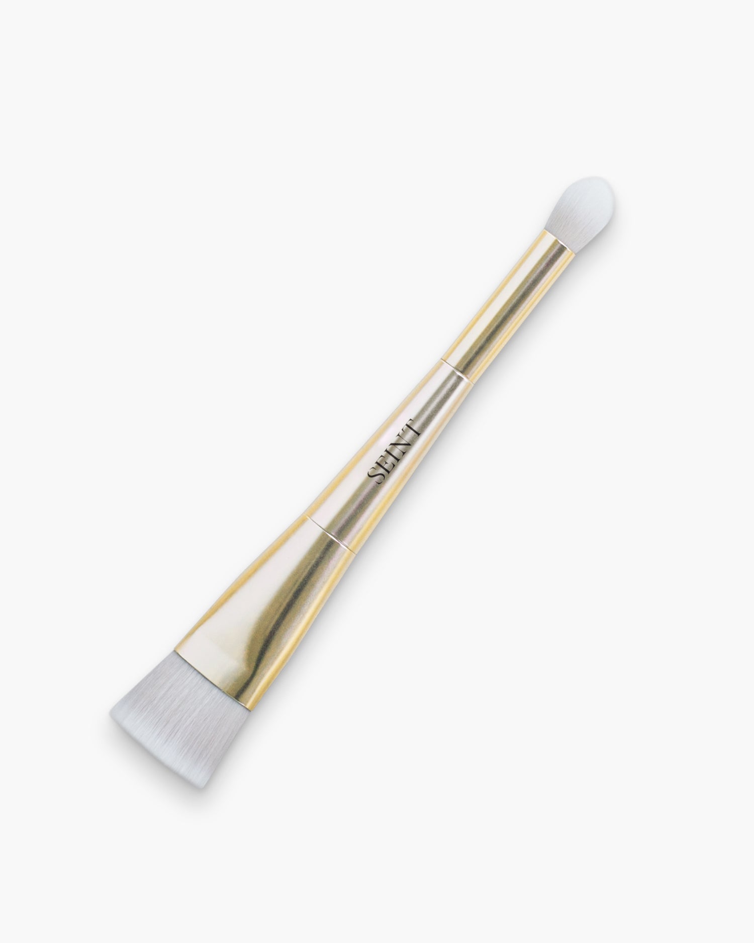 Seint Detail Brush with gold double-ended handle, flat contour end and small rounded highlight tip, white bristles