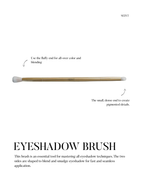 Seint Eyeshadow Brush diagram labeling the fluffy end for all-over color and the small dense end for pigmented details