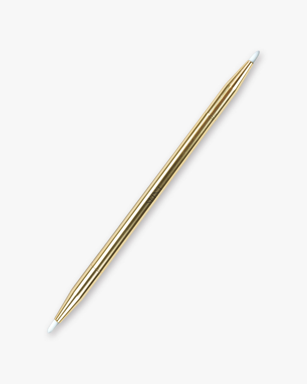 Seint En Pointe Brush — gold double-ended brush with matching tapered white tips for precise application