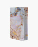 Seint IIID Palette 4 in Marble, blush and blue marble print compact with gold foil accents, shown partly open