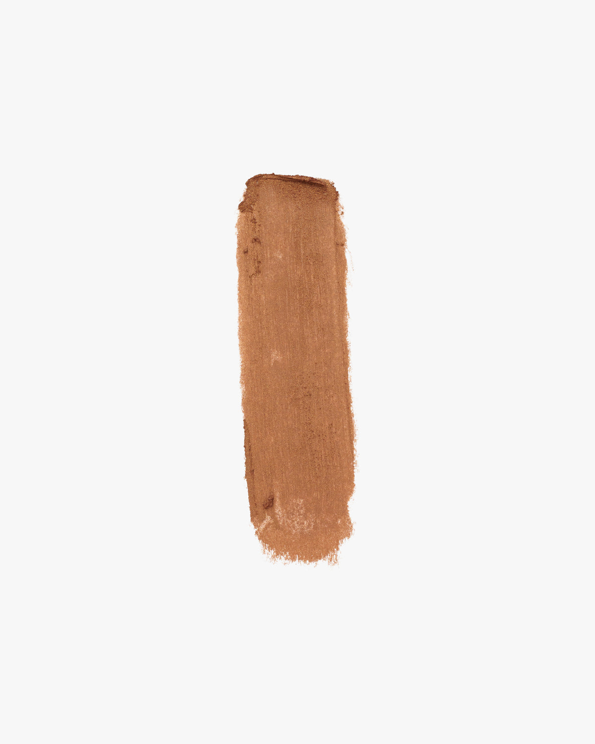 A vertical, thick swatch of shimmery bronze makeup on a white background.