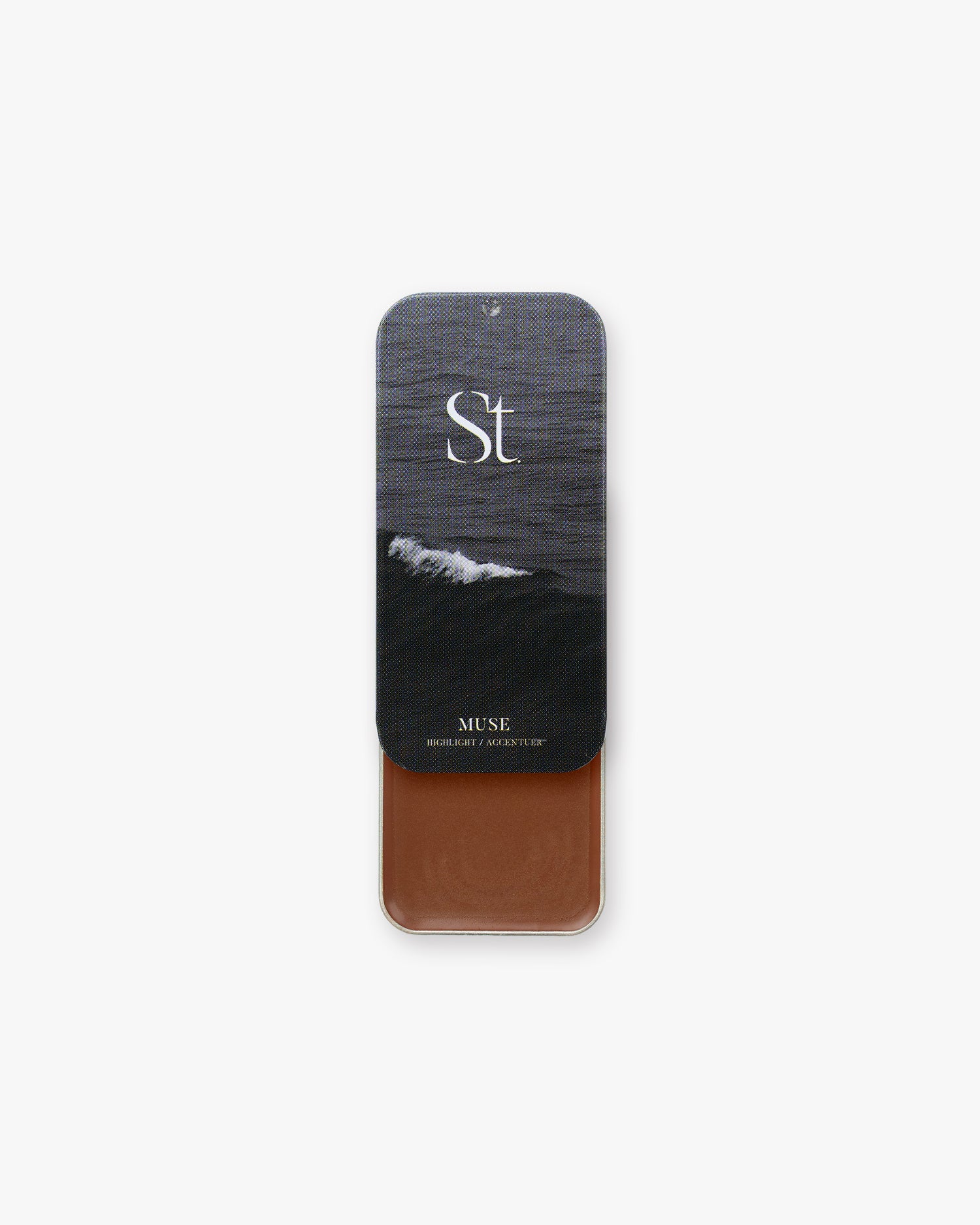 Seint Highlight in Muse, deep chocolate-brown cream beneath a black-and-white ocean wave lid