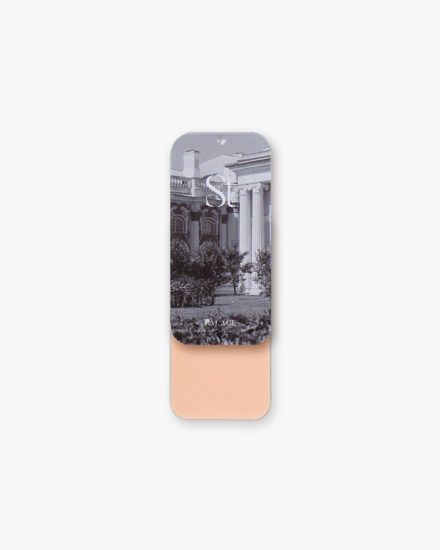 Seint Highlight in Palace, soft peachy-pink cream revealed beneath a black-and-white palace garden lid