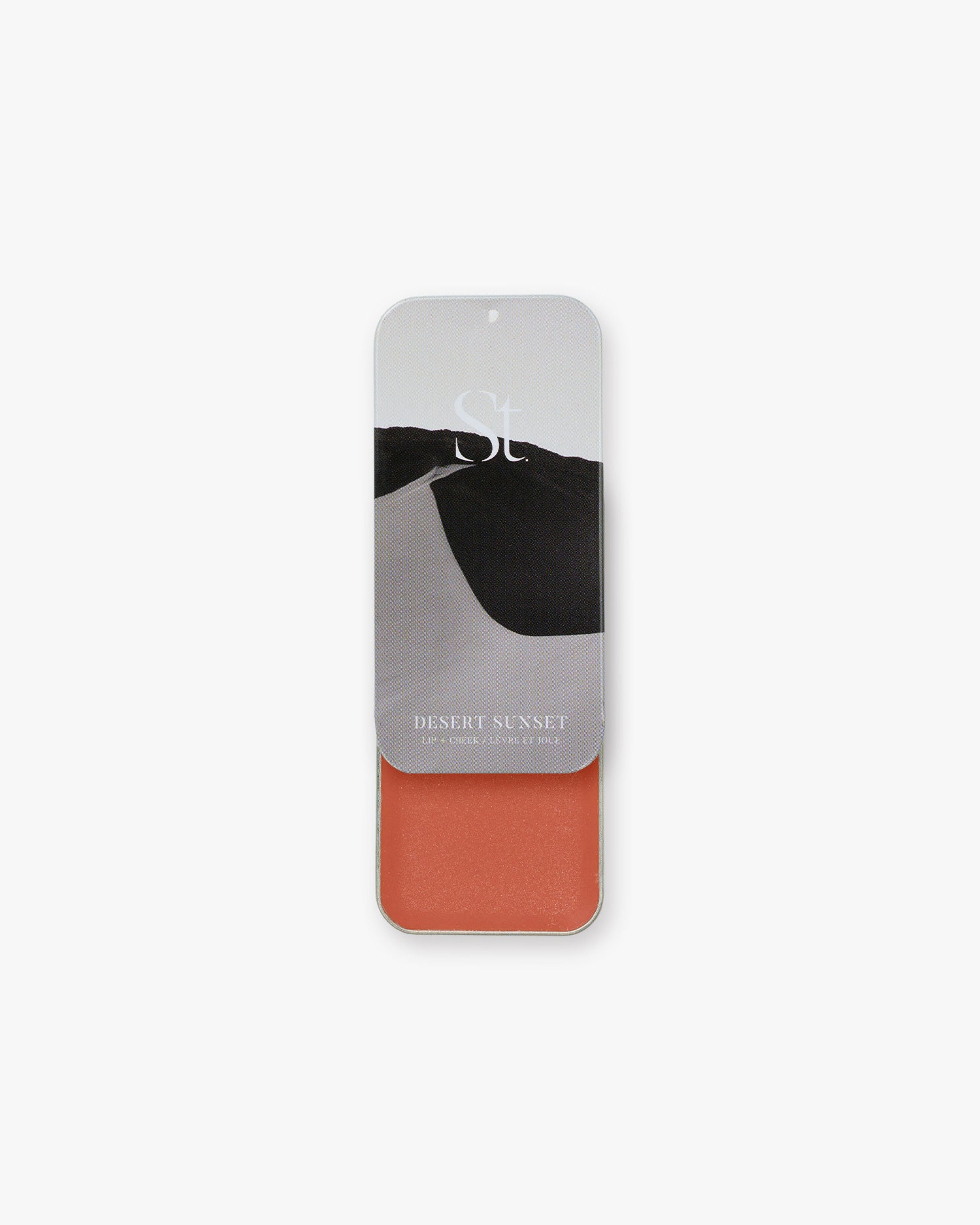 Seint Lip + Cheek in Desert Sunset, gloss finish — open tin of burnt-orange terracotta cream for lips and cheeks