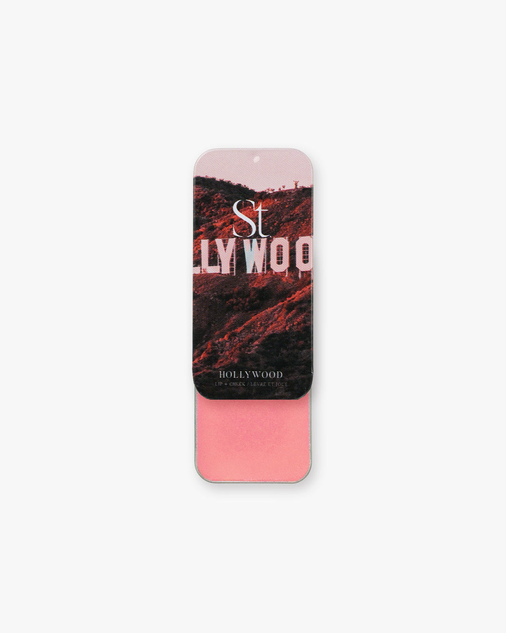 Seint Lip + Cheek in Hollywood, satin finish — open tin of soft rosy-pink cream blush for lips and cheeks