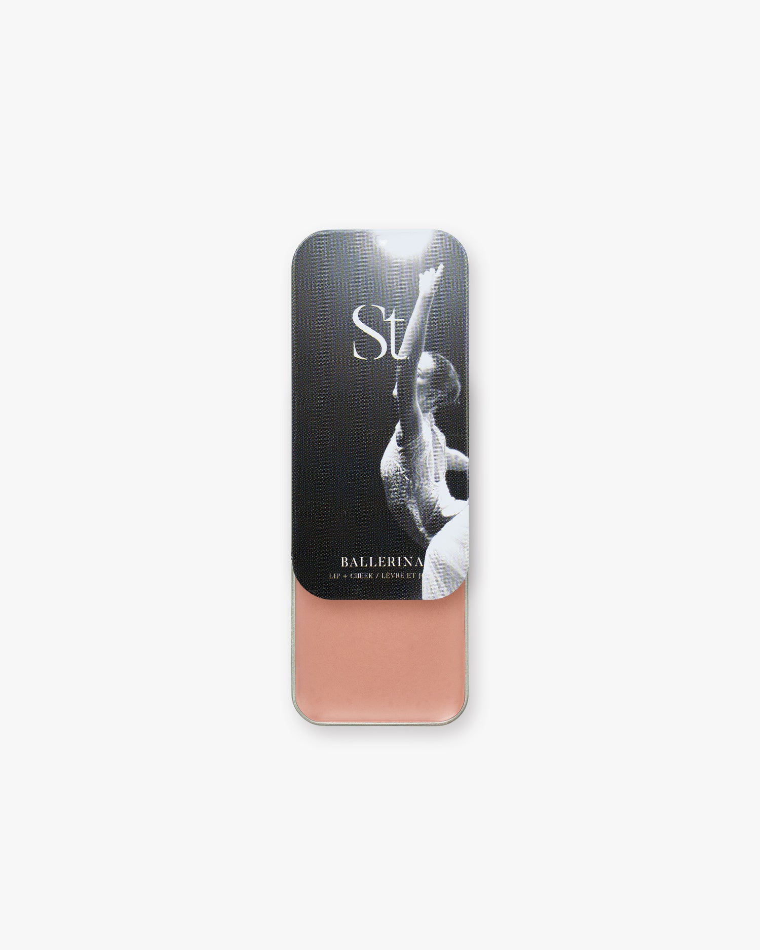 Seint Lip + Cheek in Ballerina, semi-gloss finish — tin slid open to a muted dusty-rose cream for lips and cheeks