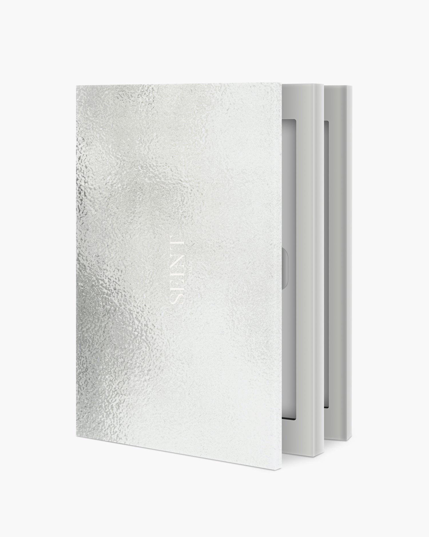 Seint IIID Palette 12 in Silver, frosted metallic foil cover shown upright with trays cracked open
