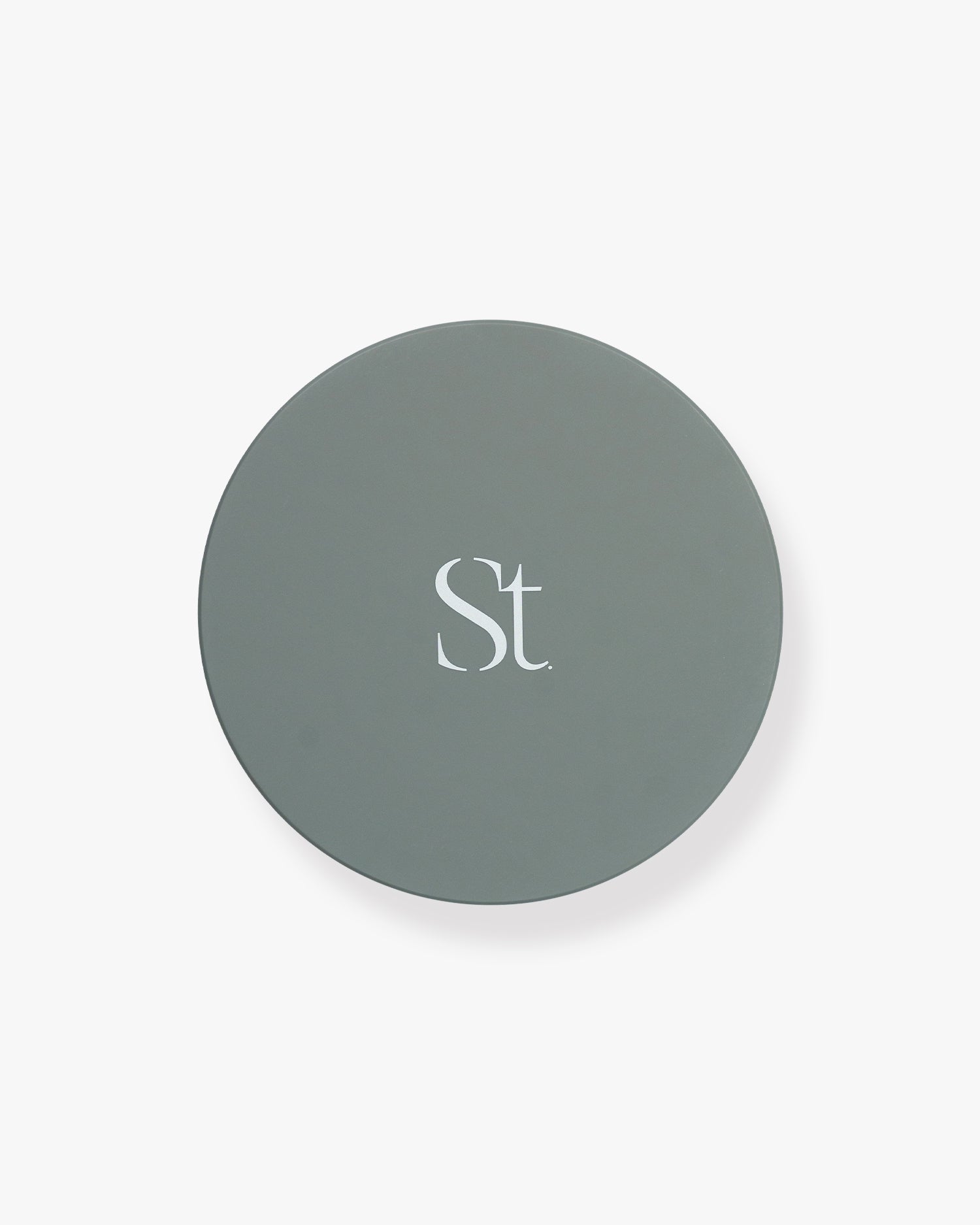 Seint Refresh Wipes matte sage-gray jar lid with the Seint monogram, viewed from directly above