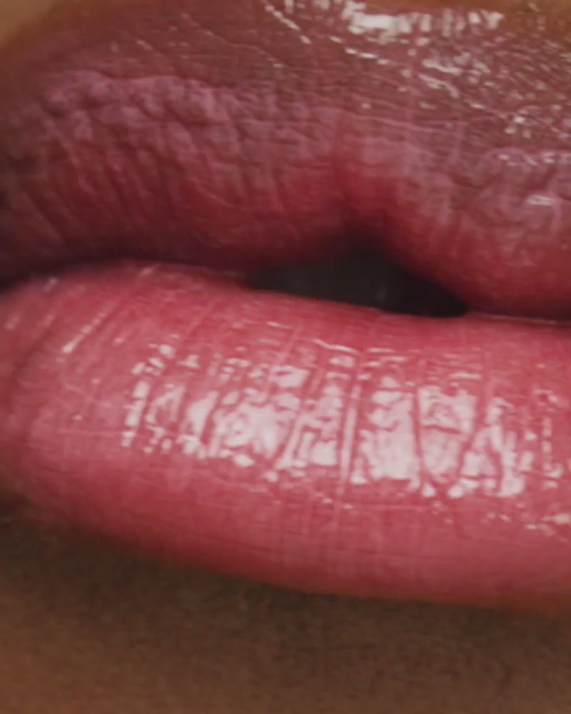 Video: close-up of glossy pink Seint Lip Gelato in Strawberry on a model's lips